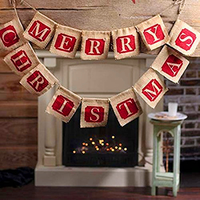 Merry Christmas Sackcloth Flag Christmas Banner Christmas Banner Decor