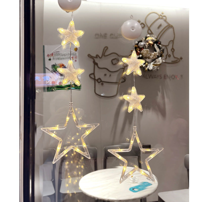 Christmas 3pcs LED Light Star Hanging Tree or Sucker Window Decoration