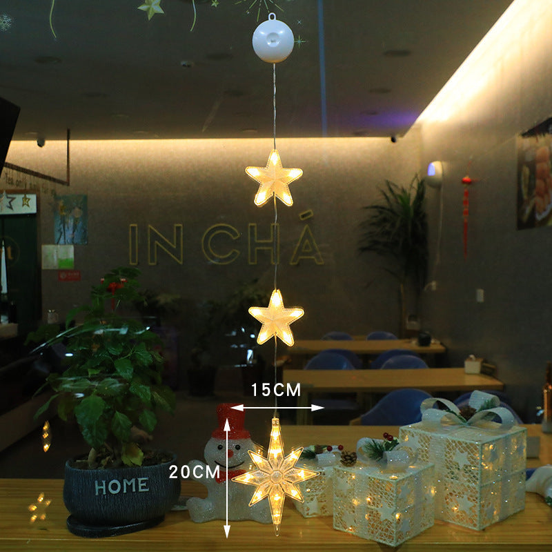 Christmas 3pcs LED Light Star Hanging Tree or Sucker Window Decoration