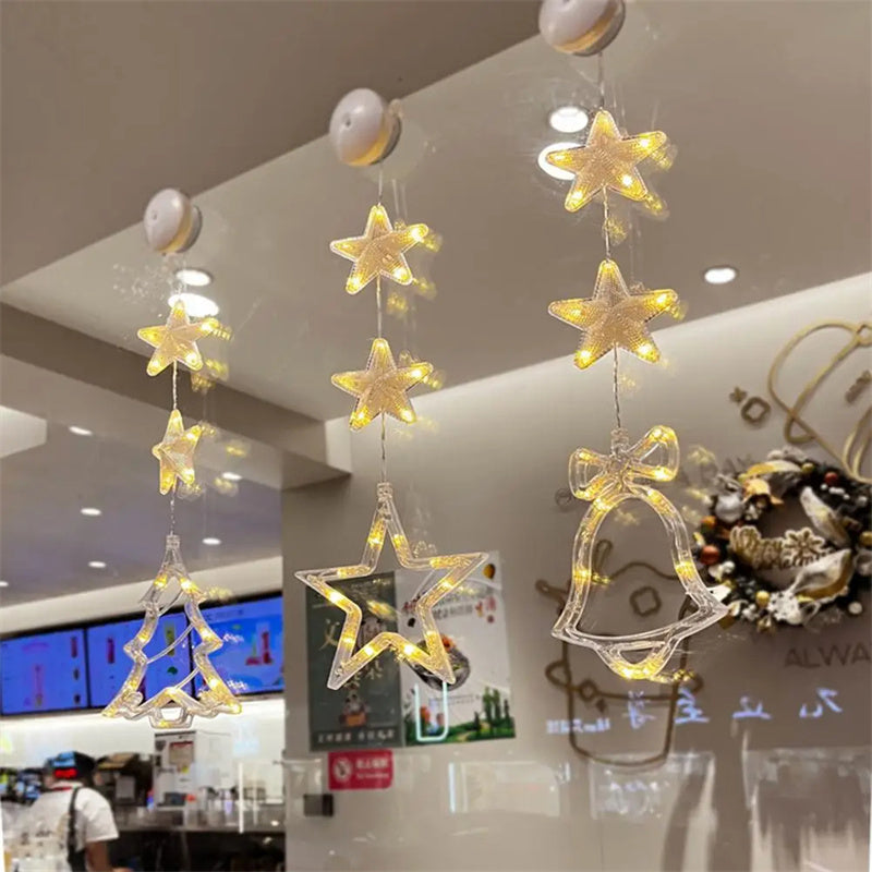 Christmas 3pcs LED Light Star Hanging Tree or Sucker Window Decoration
