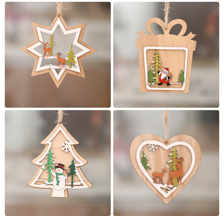 Christmas tree small pendant wooden five-pointed star bell pendant gift Christmas decoration wooden