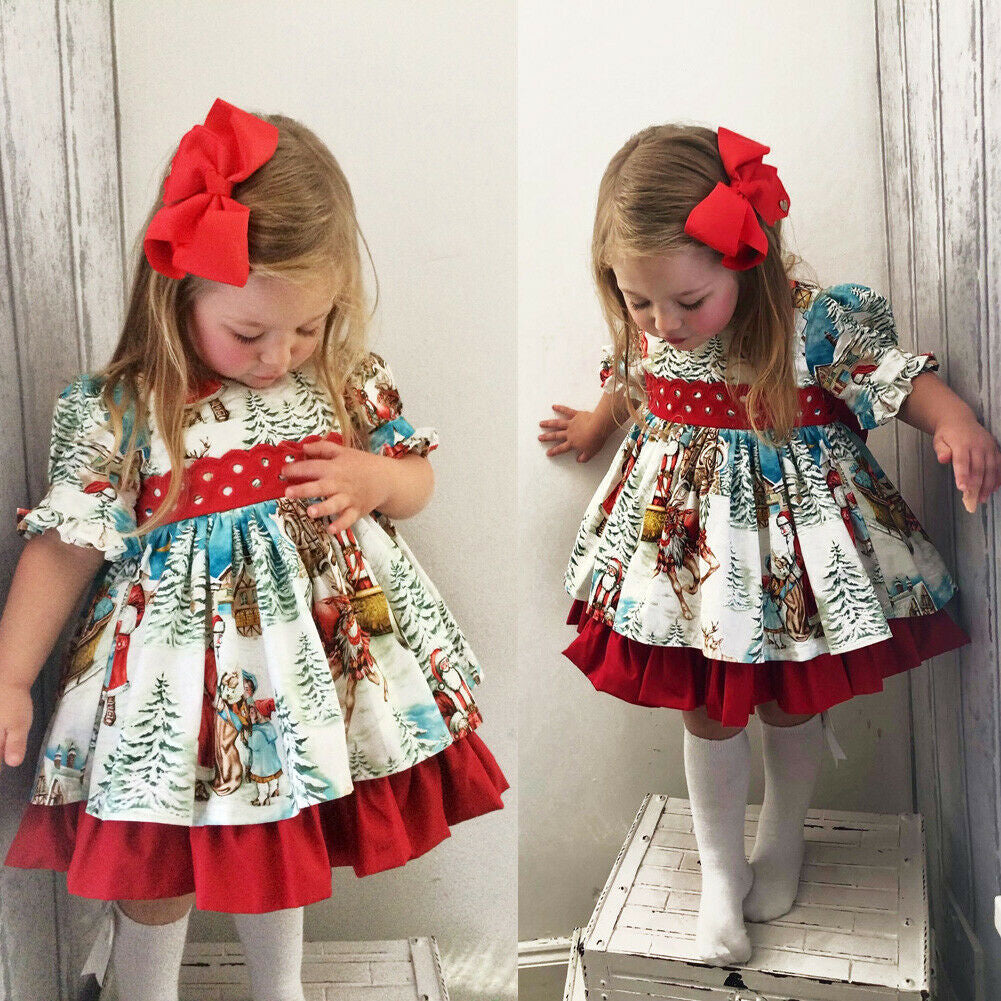 Santa print big bow skirt