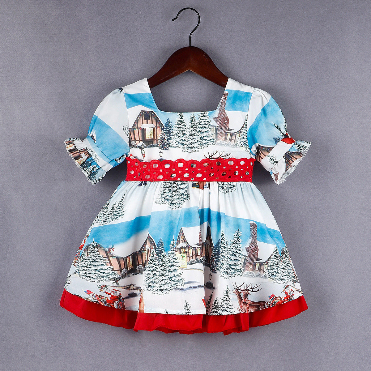 Santa print big bow skirt