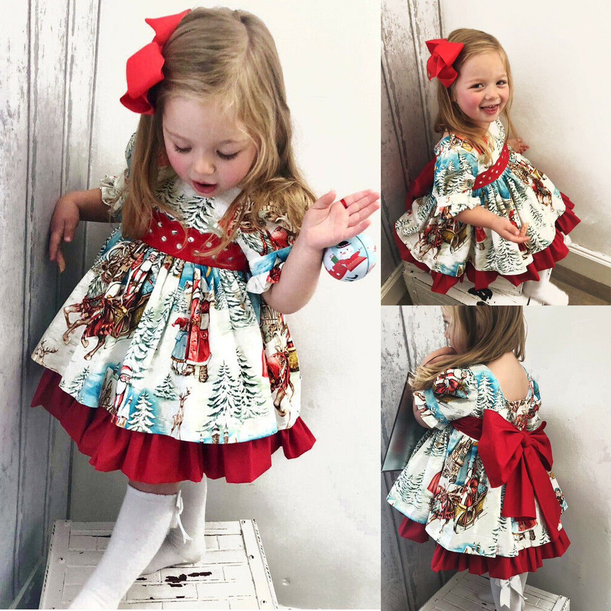 Santa print big bow skirt