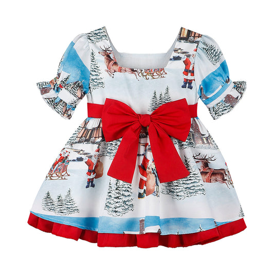 Santa print big bow skirt