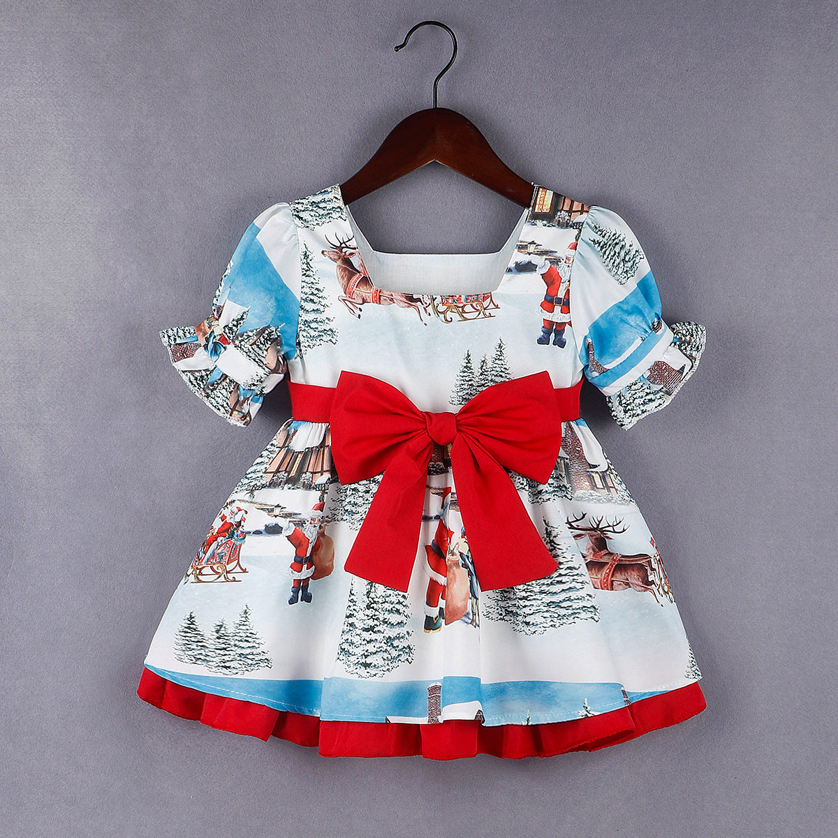 Santa print big bow skirt