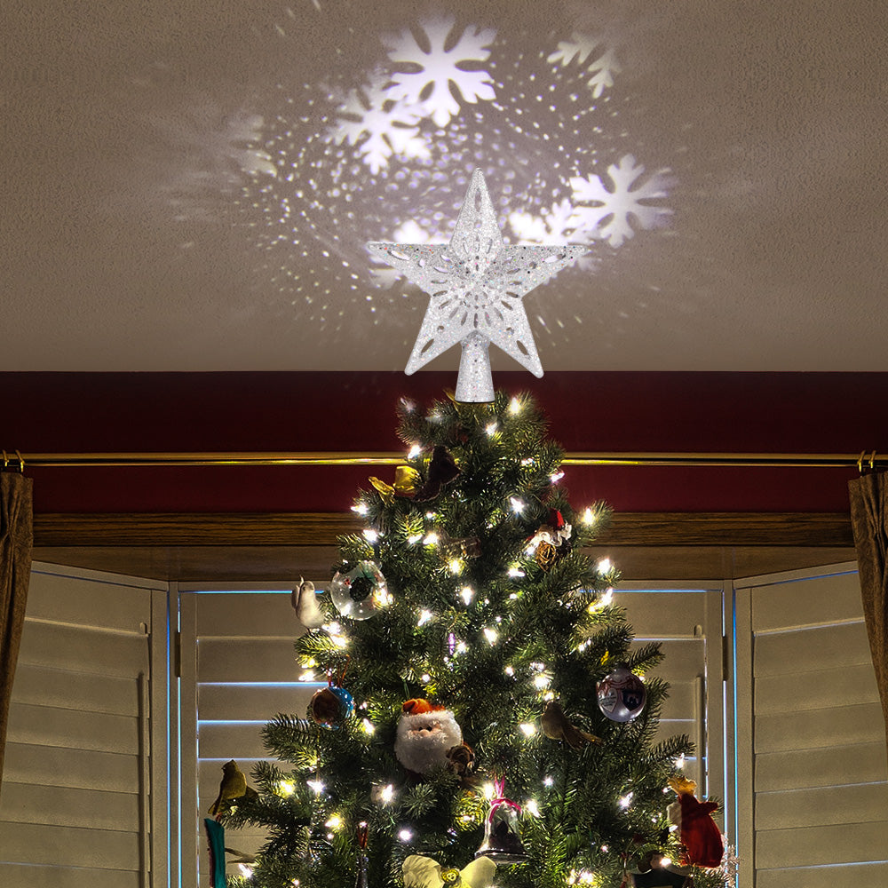 Christmas Tree Top Light Star Snowflake Shape LED Laser Projector Lights Christmas Tree Ornament