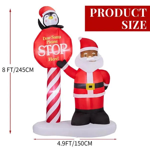 8.2FT Lighted Christmas Inflatable Decoration, Inflatable Black Santa & Road Sign, Funny Blow Up Yard Decorations With Built-in LED Lights For Holiday Party Front Yard Lawn Garden Decor