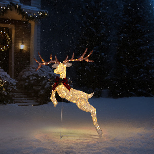 5FT Lighted Jumping Reindeer Christmas Decorations, Pre-lit Holiday Decor With Warm White LED Lights For Xmas Outdoor Indoor Decor Lighted Holiday Displays